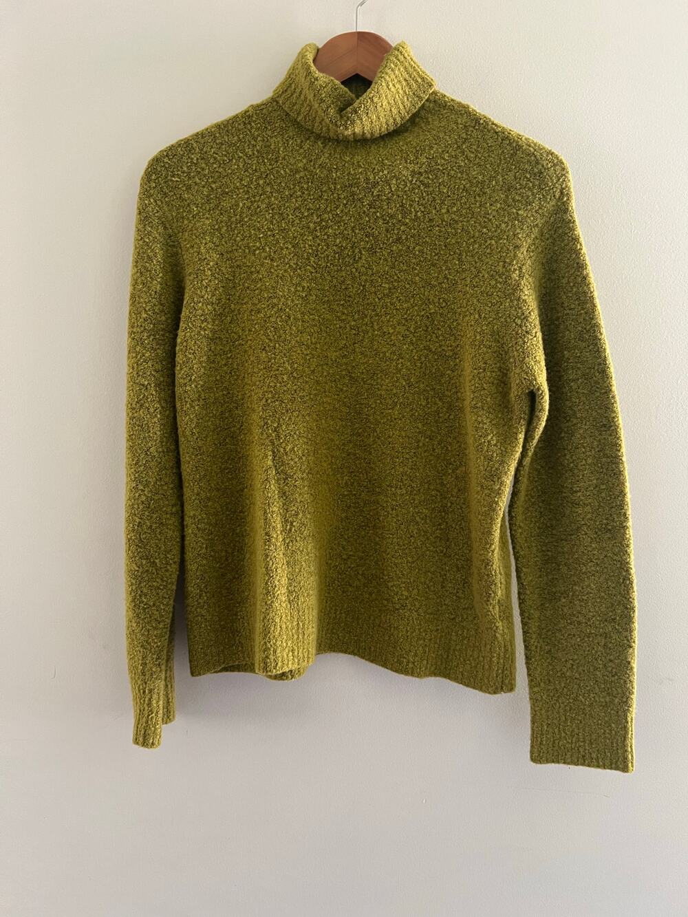 Sigrid Olsen Wool Blend Stretchy Knit Turtleneck Lime Green Size Small JL